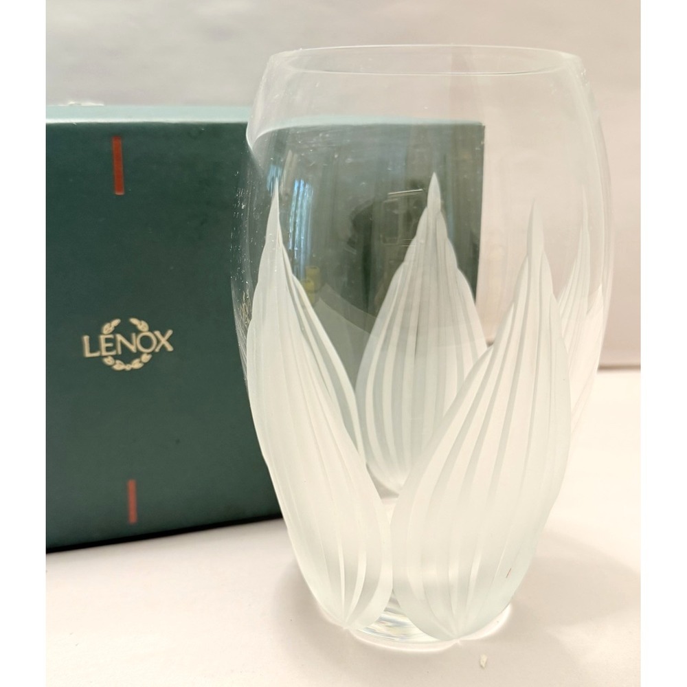 Vintage Lenox Crystal Vase Art Glass Floral Leaf Table Display Retro MCM Boho